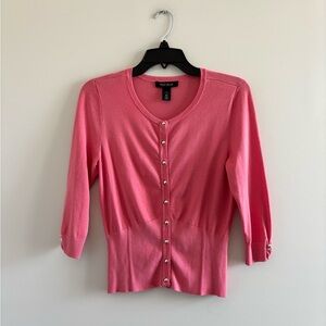 White House Black Market Cardigan Sweater Pink Womens S Classic Feminine Preppy